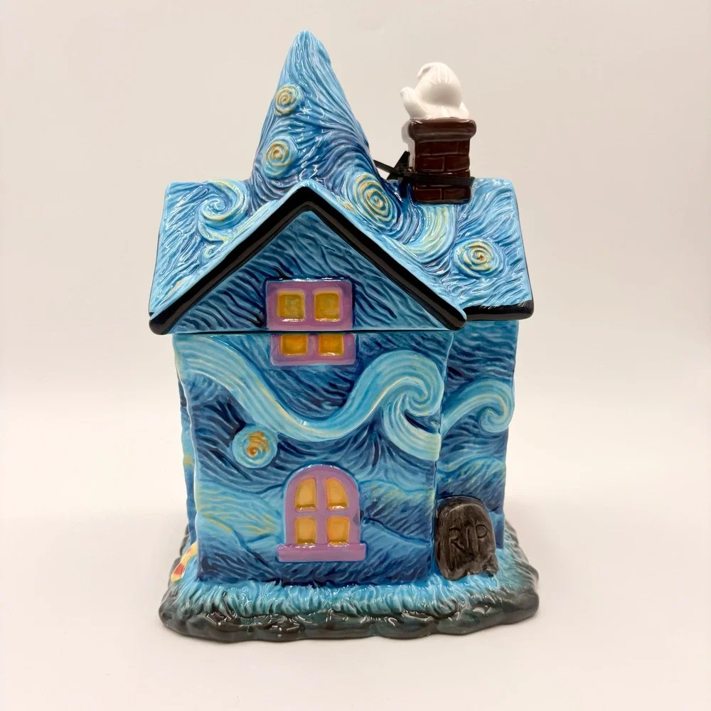 Corner Ruby Starry Night Haunted House Halloween Ceramic Cookie Jar Van Gogh